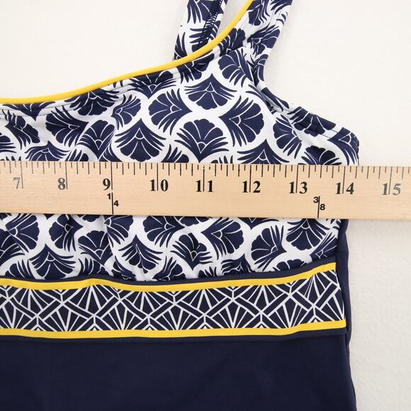 Lands End Tankini Swim Top Navy Yellow White Pattern Underwire Support Size 6P - Picture 5 of 8